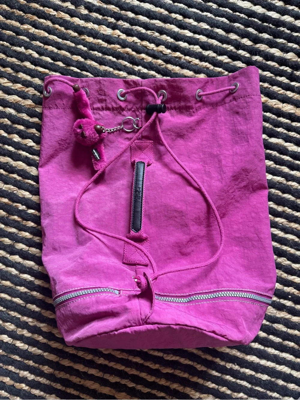 Kipling Magenta Drawstring Skirt-Style Backpack